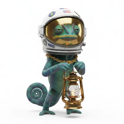 Raindrop Tide, chill, with aurora colors, wearing astronaut helmet, none, dressed in none, holding old lantern, From Portland, OR - Create yours free at QR Chameleon