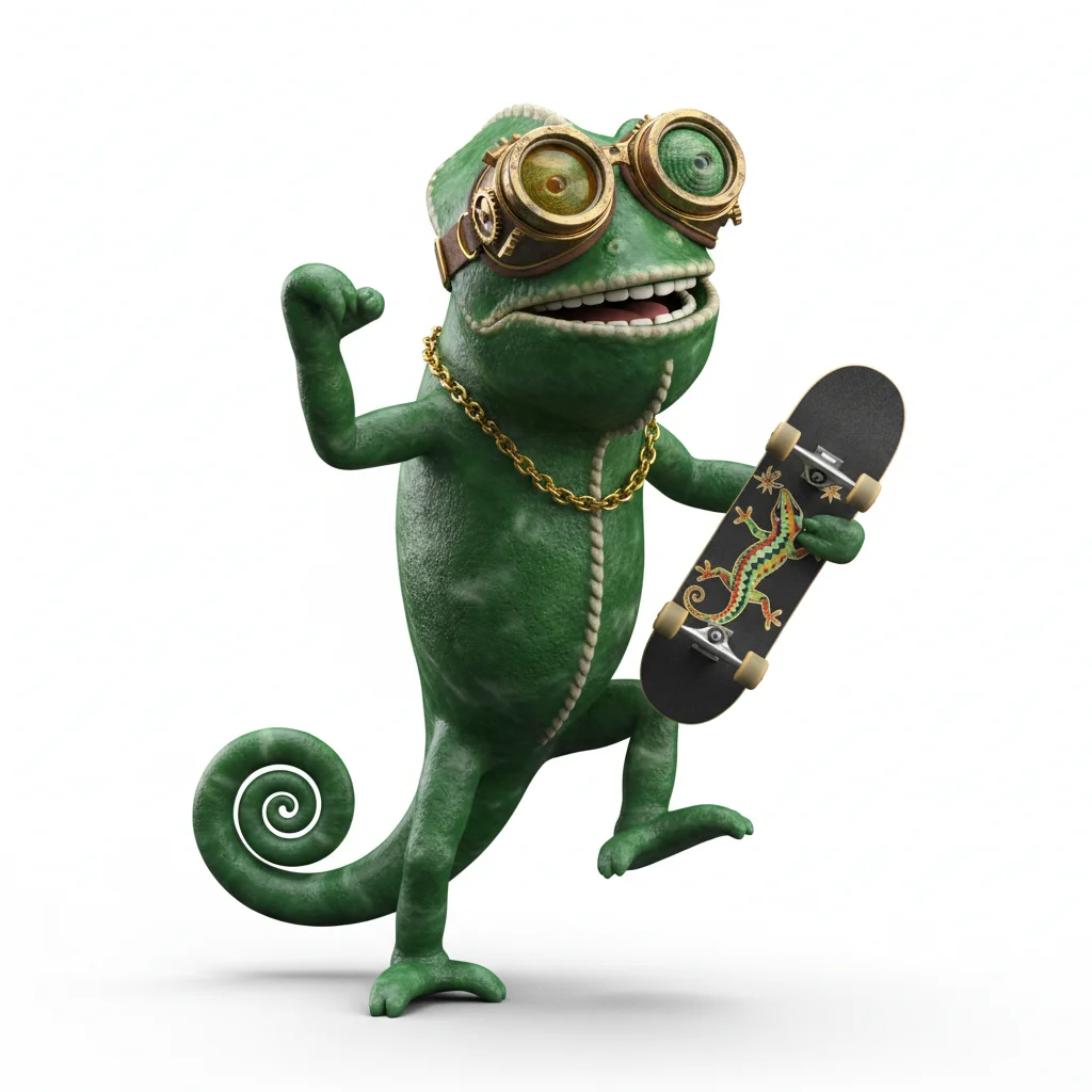 Stormy Eagle, excited, with jade colors, wearing none, steampunk goggles, gold chain, dressed in none, holding skateboard, From Seattle, WA - Create yours free at QR Chameleon