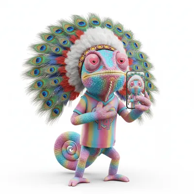 Bold Birch, lovestruck, with candy colors, wearing feathered headdress, none, none, dressed in sports jersey, holding phone, From San Diego, CA - Create yours free at QR Chameleon